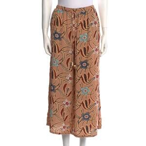 Christian Siriano Pink Beige Blue Floral High Rise Crinkle Wide Leg Pants size L